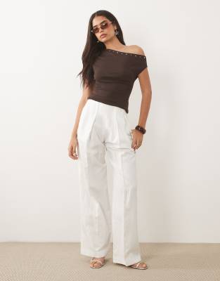 Mango One Shoulder Studded Top In Brown