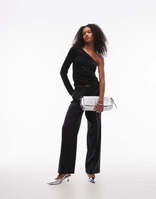 Mango One-shoulder Studded Velvet Top In Black
