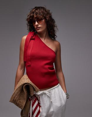 Mango One Shoulder Tie Knit Top