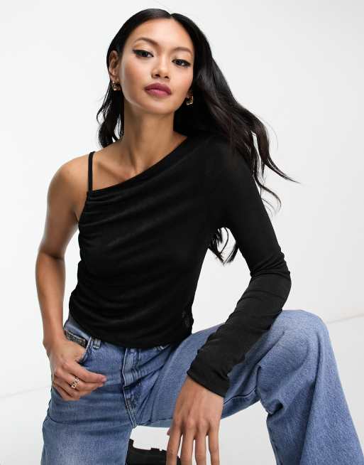 Black one shoulder hot sale shirt