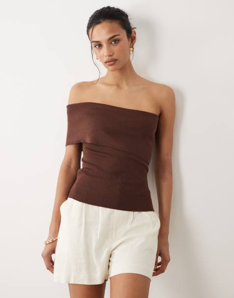 Mango one shoulder top in brown - view 1