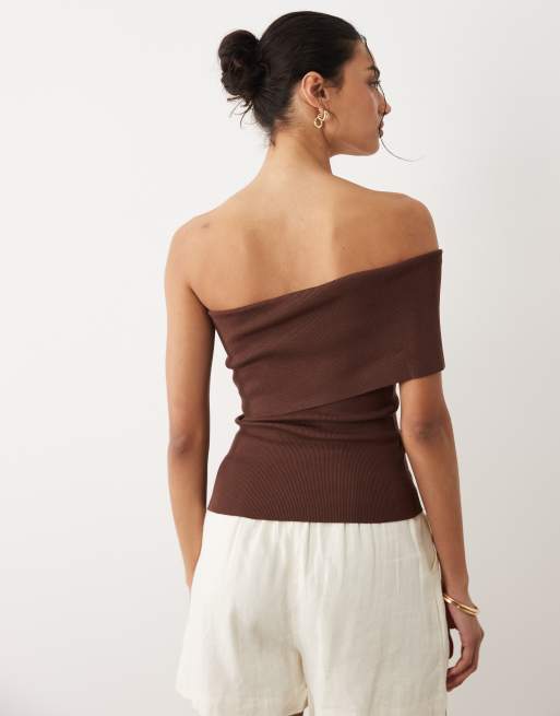 Mango one shoulder top in brown, 2 of 4