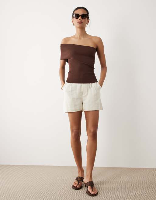 Mango one shoulder top in brown, 3 of 4