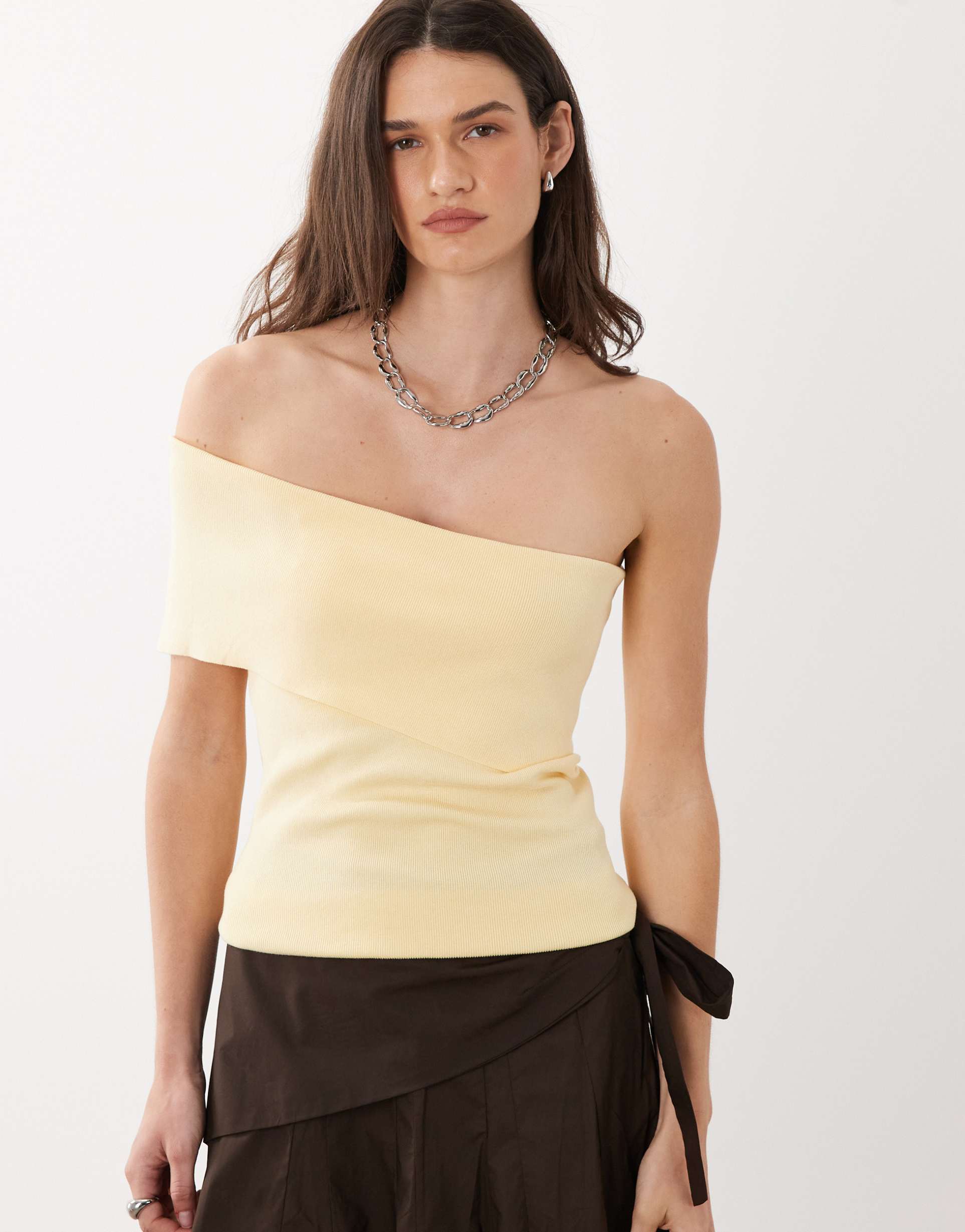 mango one shoulder top in buttermilk yellow