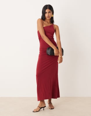 Mango One Shoulder Twisted Strap Detail Maxi Dress In Red