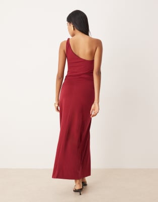 Mango One Shoulder Twisted Strap Detail Maxi Dress In Red