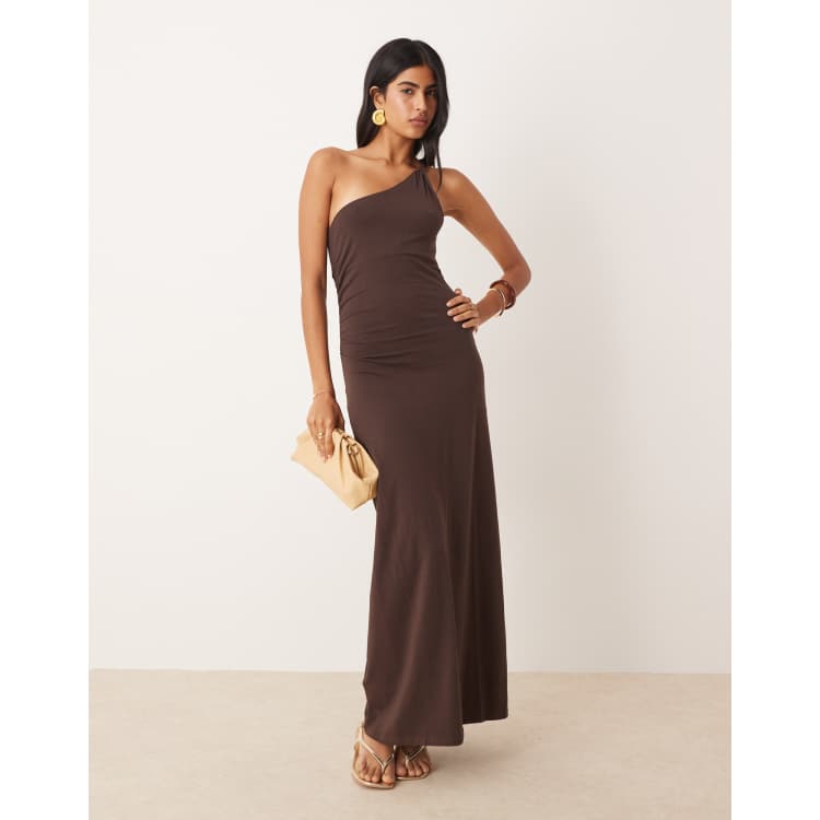 open lace back dress Shona Joy La Lune One Shoulder Cowl Back Maxi Dress in Black