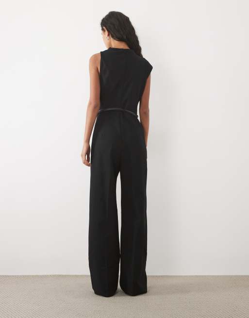 Mango oneshoulder jumpsuit med bælte i sort, 4 af 4