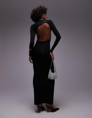 Mango Open Back Detail Maxi Dress In Black