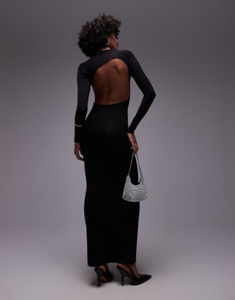 Mango open back detail maxi dress in black - view 1
