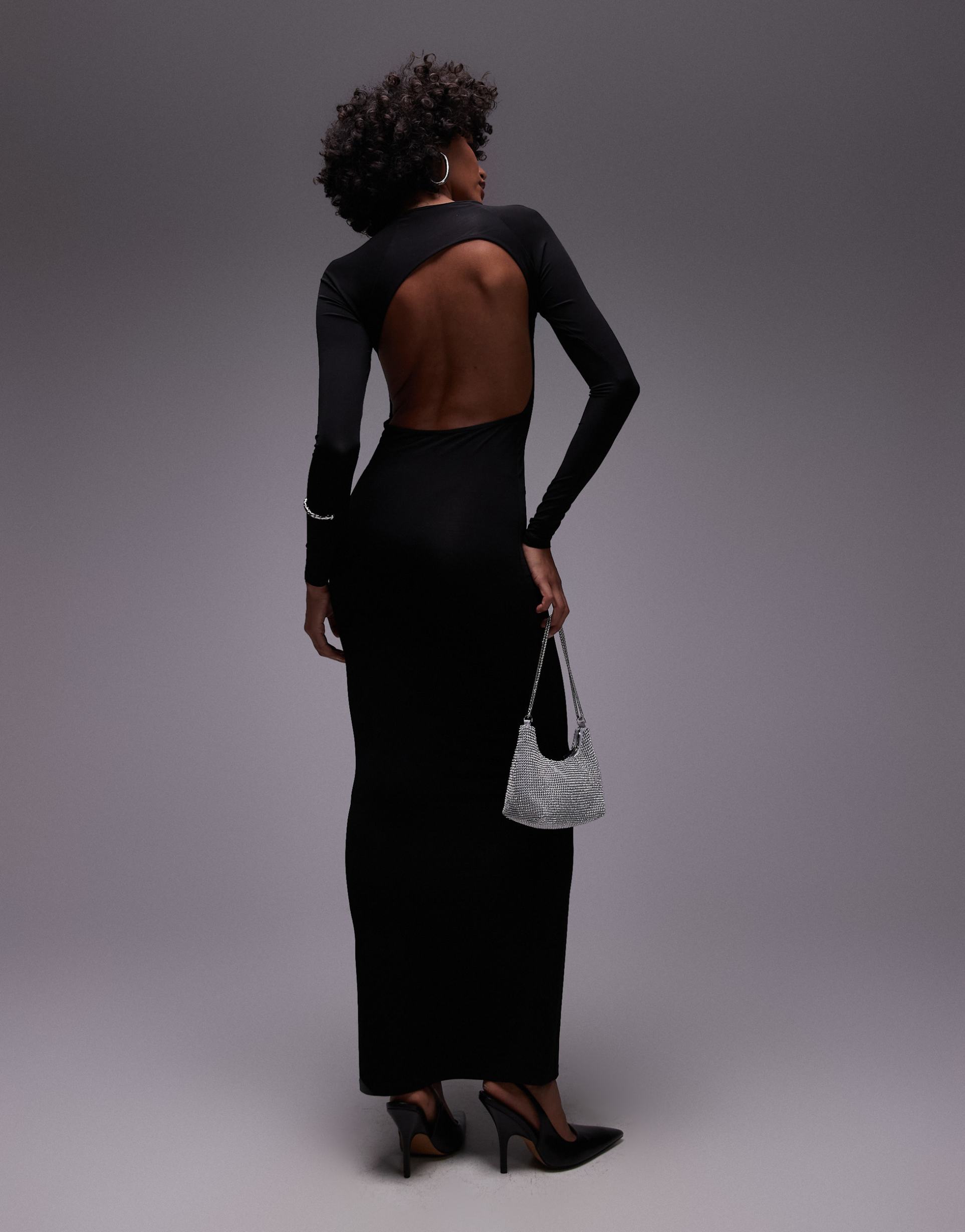 mango open back detail maxi dress in black