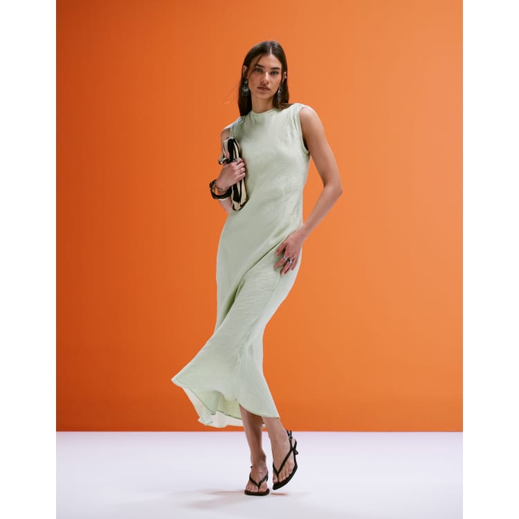 womens sage green dress Audrey Sleeveless A-Line Mini Machine washable The Short-Sleeve Puff Midi Dress
