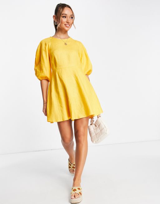 Mango open back tie up mini dress in yellow