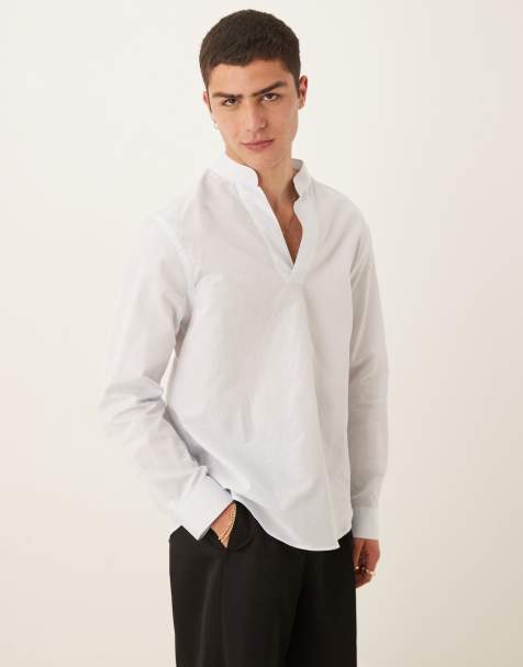 Mango open collar linen mix relaxed shirt in light blue