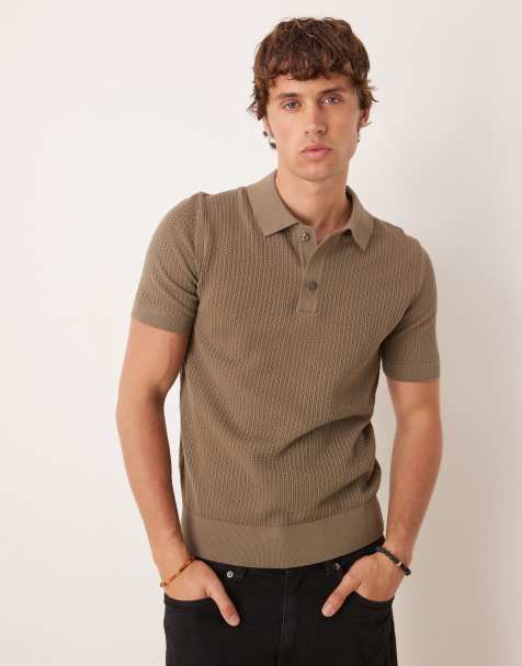 Mango - Open gebreid katoenen poloshirt met korte mouwen in donkergroen - view 1