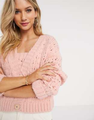 Mango open knit cardigan co-ord in peach-Pink