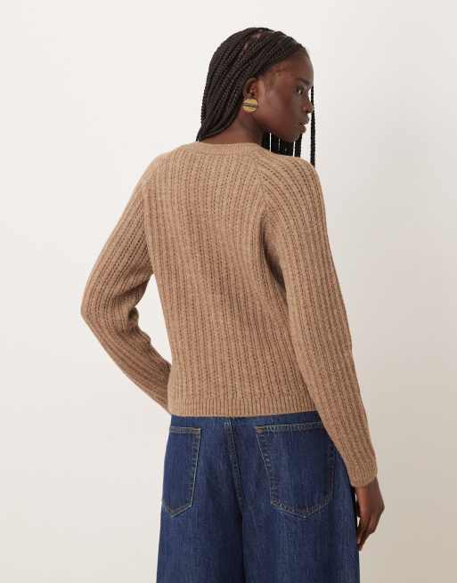 Mango open knit sweater in light brown, 4 of 4