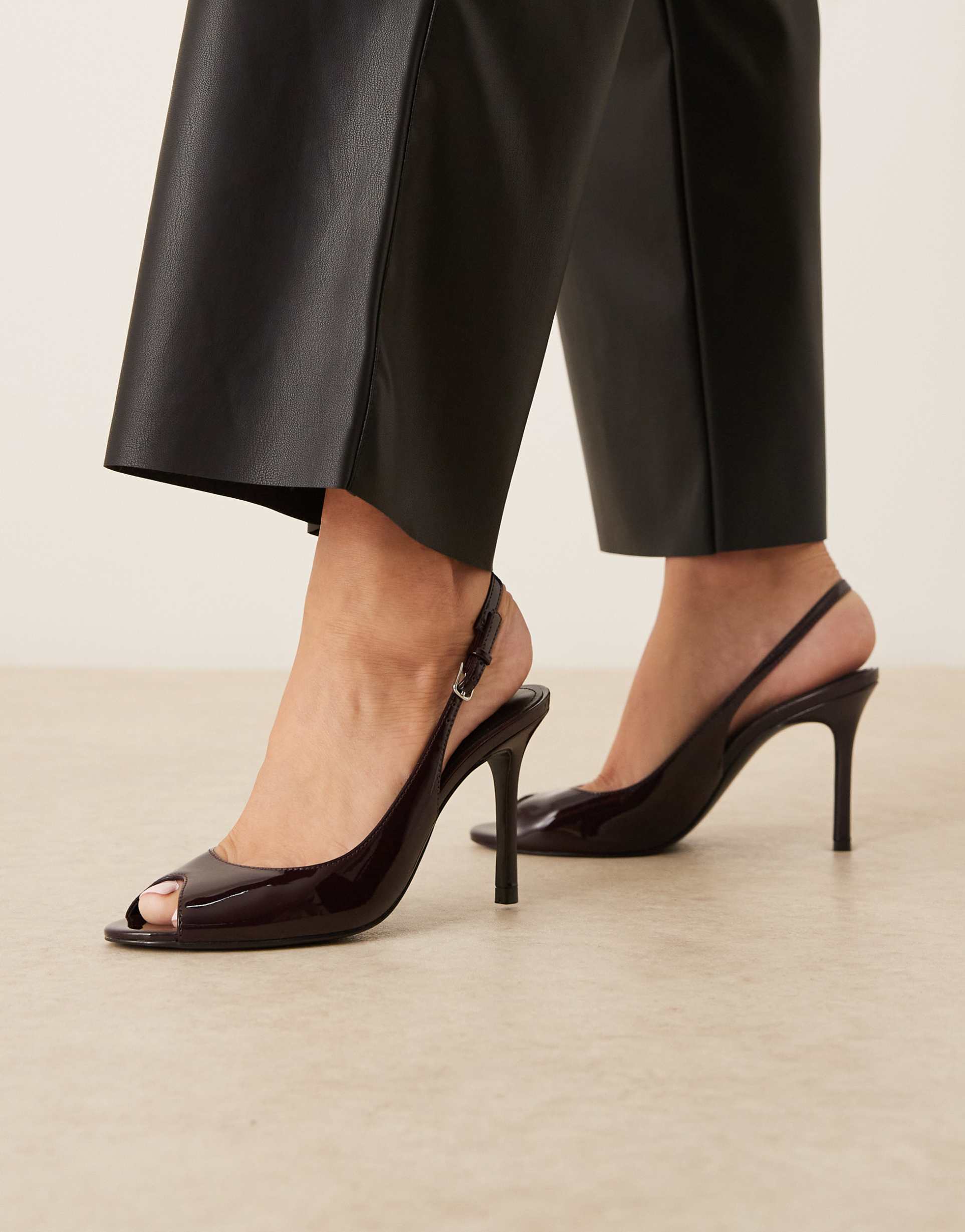 mango open toe slingback heels in cherry red