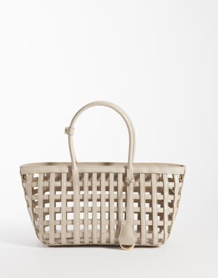 Mango Open Weave Handbag In Neutral