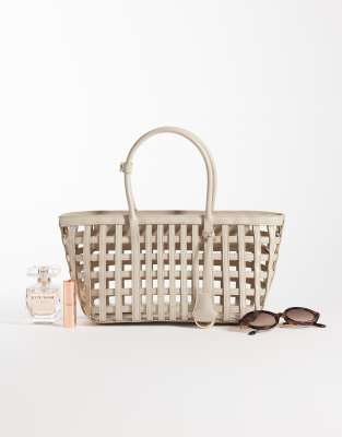 Mango Open Weave Handbag In Neutral