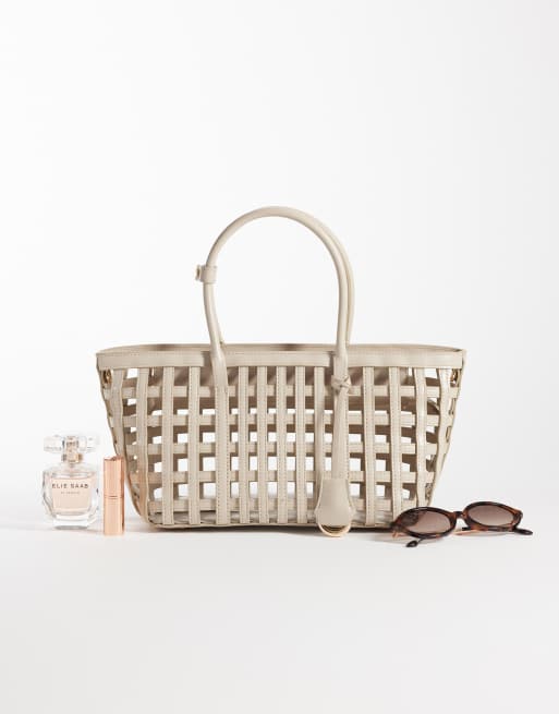 Mango open weave handbag in cream, 2 of 4