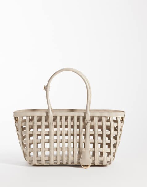 Mango open-weave purse in cream - view 1
