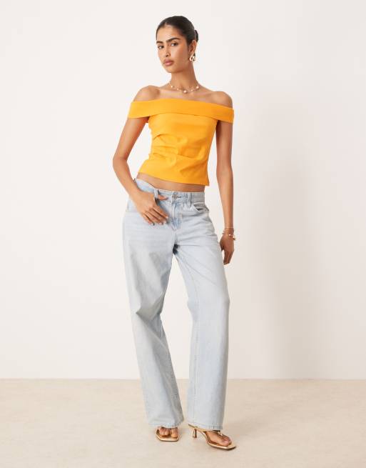 Mango - Orange bardot-top , 3 af 4