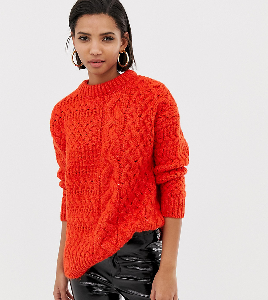 Mango – Orange kabelstickad tröja i oversize-modell