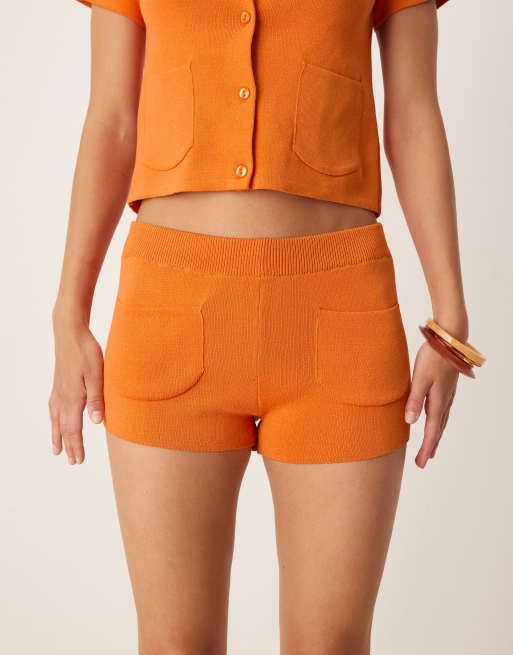 Mango - Orange shorts med forlommer i tæt strik - Del af sæt, 4 af 5