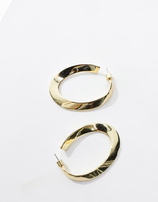 Mango - Orecchini a cerchio curvi sottili color oro, 3 di 4