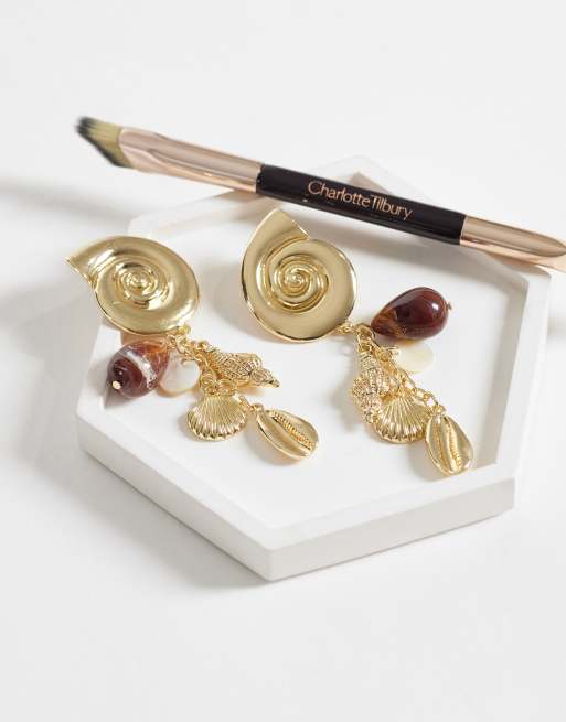 Mango - Orecchini appariscenti color oro con conchiglie gioiello, 2 di 4