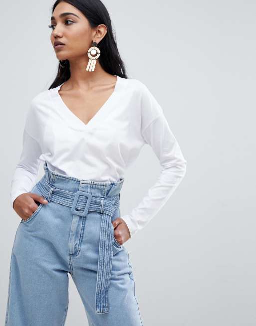 Mango organic cotton long sleeve top in white | ASOS