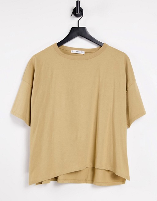 Mango organic cotton oversized t-shirt in medium brown