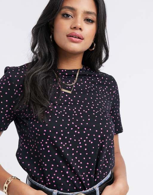 ASOS Polka Dot Shirt In Black With Short Sleeves In Regular Fit