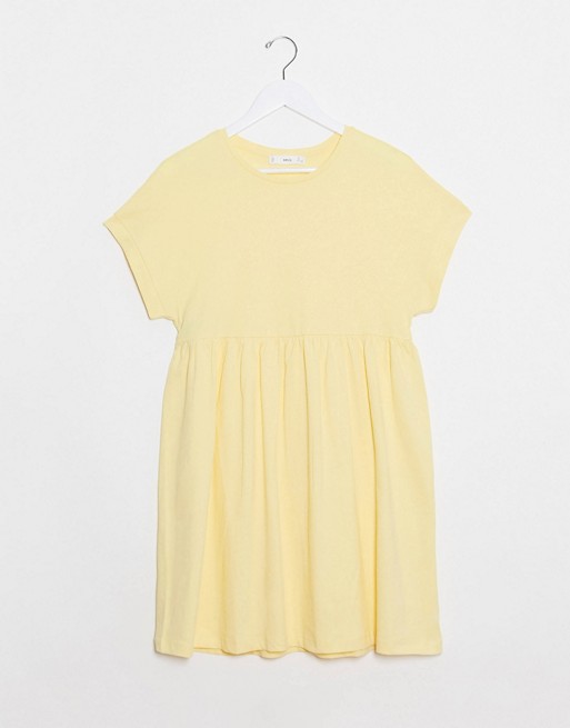 Mango organic cotton smock t shirt dress in yellow