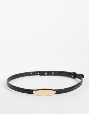 Mango Oval Buckle Slim Belt In Black