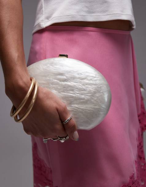 Mango oval clutch bag in pearl white - view 1