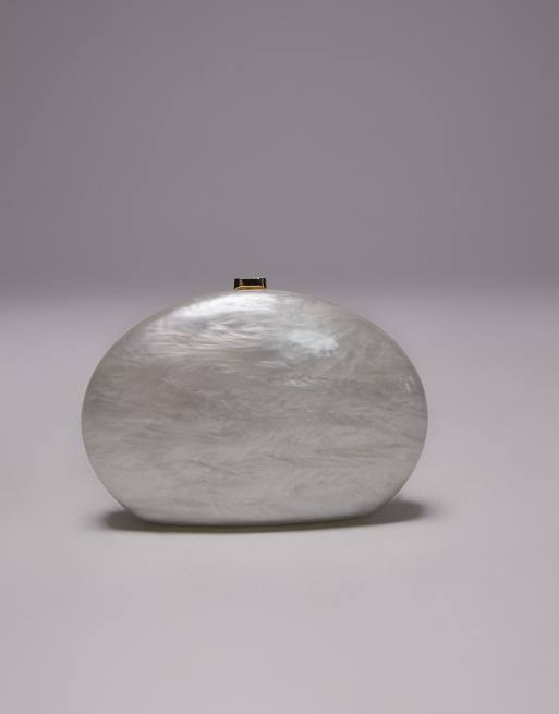 Mango oval clutch bag in pearl white