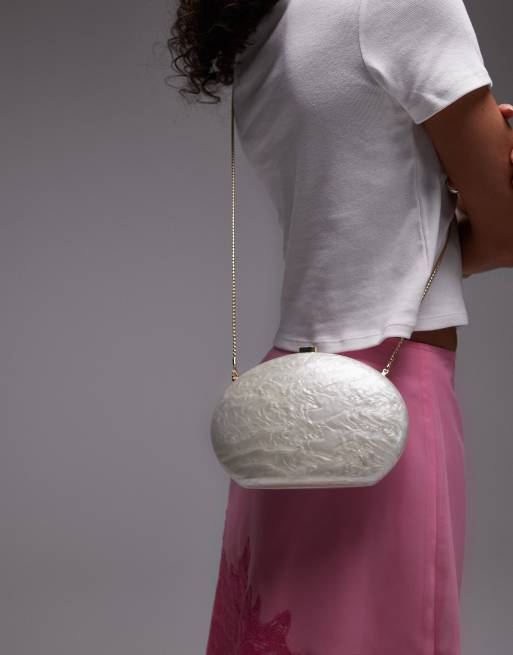 Mango oval clutch bag in pearl white