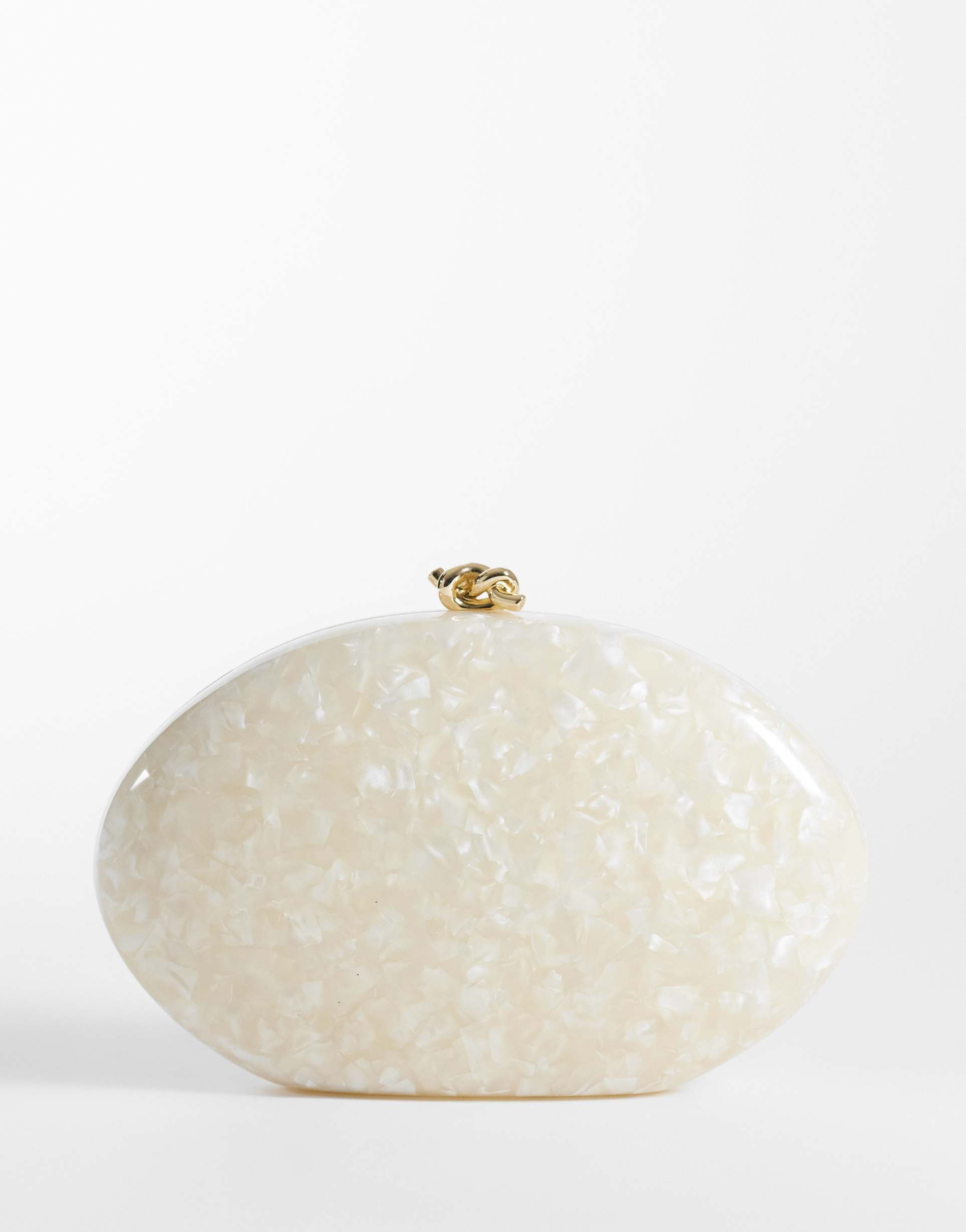 mango oval clutch bag with detatchable chain in pearl