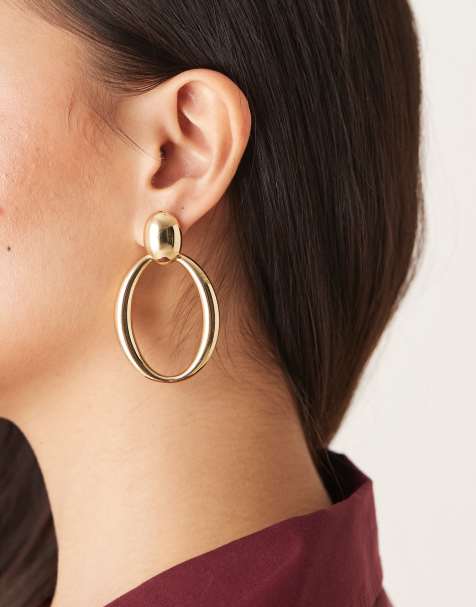 Mango oval drop hoop earrings in gold - view 1