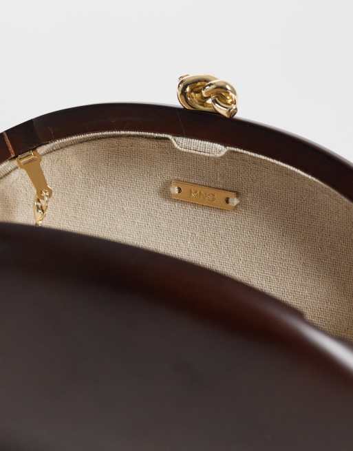 Mango – Ovale Clutch aus 100% Holz in Braun mit abnehmbarem Kettenriemen, 3 von 4