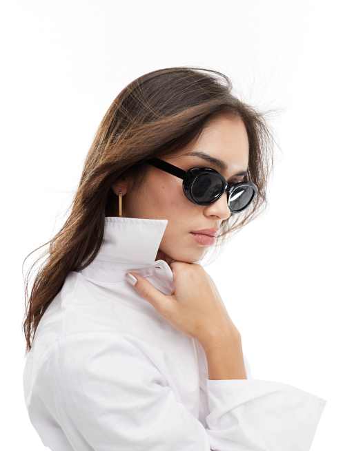 Mango – Ovale Sonnenbrille in Schwarz