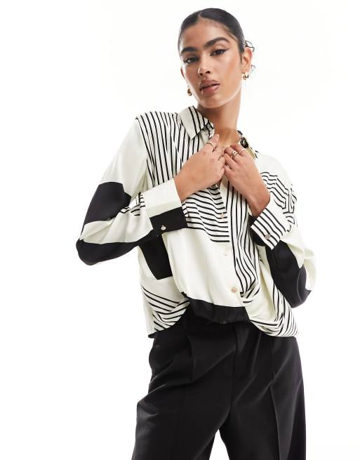 Mango - Overhemd met overslag en zwart-witte print 