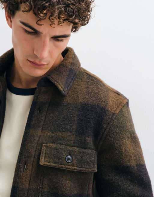 Mango overshirt in brown check print , 3 of 5