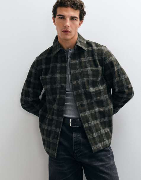 Mango overshirt in green check print - view 1