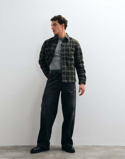 Mango overshirt in green check print , 2 of 5