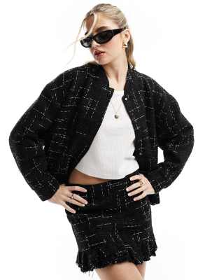 Mango - Oversize-Bomberjacke aus Tweed in Schwarz, Kombiteil