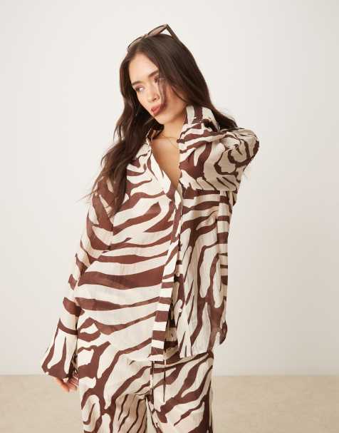 Mango – Oversize-Hemd mit braunem Zebramuster, Kombiteil - view 1