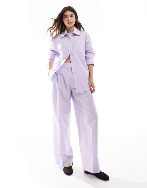 Mango – Oversize-Hose in gestreiftem Flieder, Kombiteil - view 1